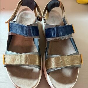 Naot Blue and Gold Sandals with Cushioned Footbed